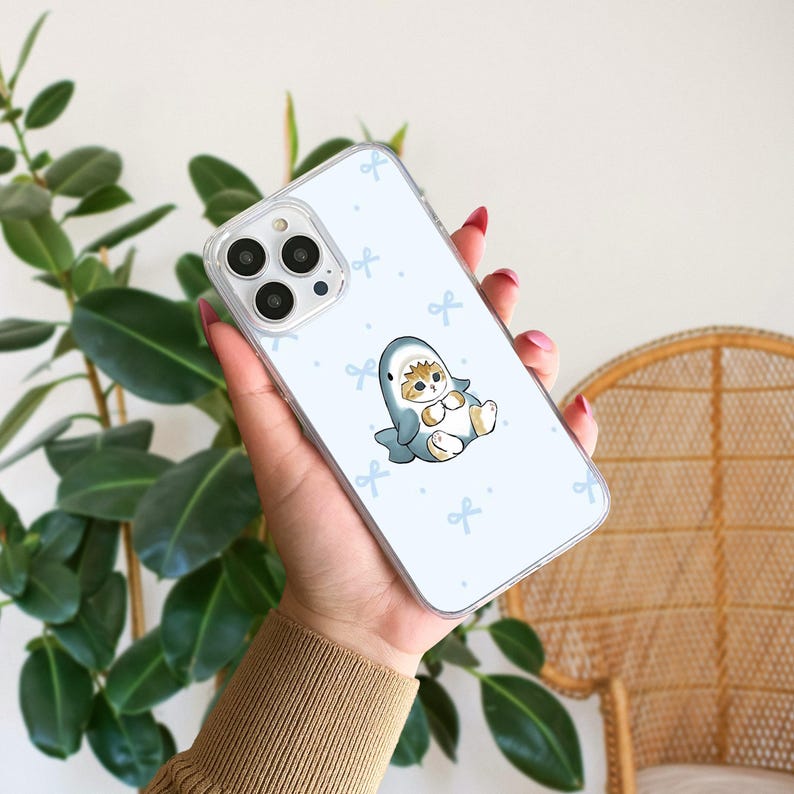Kawaii Shark Cat Phone Case Cute Kitty Ocean iPhone 17 16 15 Pro Max ...
