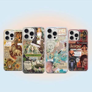Astrologisch sterrenbeeld collage telefoonhoesje horoscoop hoes Leeuw Maagd Weegschaal Schorpioen hoesje geboortejaar cadeau iPhone 11 iPhone 12 iPhone 13 14