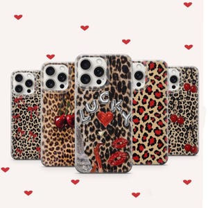 Red Leopard Print Phone Case Coquette Cherry Cheetah Case Leopard Cherry Cover iPhone 11  iPhone 12 iPhone 13 iPhone 14 iPhone 15 iPhone 16