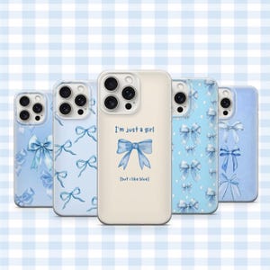 Baby Blue Bow Phone Case  Coquette Cute Ribbon Cover Girly Aesthetic Case iPhone 11 iPhone 12 iPhone 13 iPhone 14 iPhone 15 iPhone 16 Pro