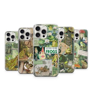 Frog and Toad Mushroom Phone Case Green Cottagecore Aesthetic Cover Vintage Frog Collage iPhone 11 iPhone 12 iPhone 13 iPhone 14 iPhone 15