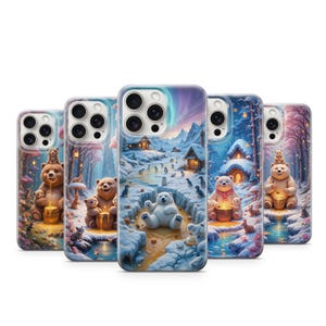 Polar Bear Phone Case Ice Landscape White Mountain Forest Case Colorful Northern Lights Cover Winter Themed iPhone 13 iPhone 14 iPhone 15 16