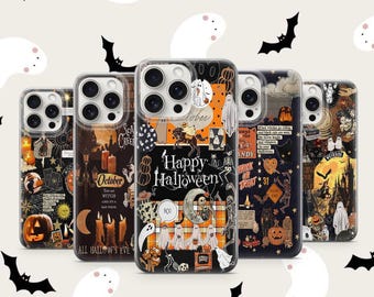 Etui na telefon w stylu vintage z motywem dyni i ducha na iPhone'a 17 16 15 Pro Max, Samsunga Galaxy S26 Ultra, prezent na upiorny sezon w stylu retro