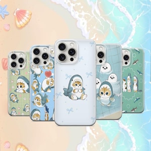 Niedliche Hai Katze Handyhülle Japanische Cartoon Kitty Collage Cover Kawaii Katze Fall Fischhai iPhone 12 iPhone 13 iPhone 14 iPhone 15 16