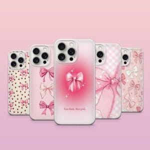 Pink Ribbon Bow Phone Case Coquette Hearts Bow Cover Girly Aesthetic Case iPhone 11 iPhone 12 iPhone 13 iPhone 14 iPhone 15 iPhone 16 Pro