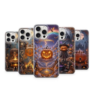 Custodia per telefono con zucca di Halloween, custodia per collage di streghe spettrali autunnali, custodia per topi di Halloween per iPhone 11, iPhone 12, iPhone 13, iPhone 14, iPhone 15, 16 Pro