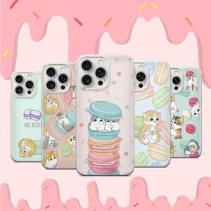 Cute Cat Macaron Phone Case Kawaii Cat Cover Pastel Dessert Macaron Case iPhone 11 iPhone 12 iPhone 13 iPhone 14 iPhone 15 iPhone 16 Pro