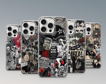 Grunge Music Collage Phone Case Punk Rock Aesthetic Cover iPhone 17 16 15 Pro Max Samsung Galaxy S26 S25 Ultra Rock & Roll Band Gift