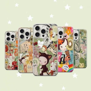 Funda para teléfono con collage estético de Yoshitomo Nara, estilo japonés, para iPhone 11, iPhone 12, iPhone 13, iPhone 14, 15 y 16