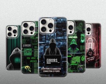 Hacker Phone Case Cyberpunk Coding Error Cover iPhone 17 16 15 Pro Max Samsung Galaxy S26 S25 Ultra Developer Software Engineer Gift