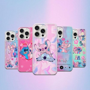 Disney bleu mignon Koala Stitch et ange coque de téléphone Ohana conte de fées amour Saint Valentin cadeau iPhone 11, iPhone 12 iPhone 13 iPhone 14 15