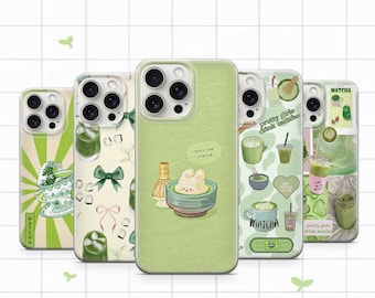 Matcha Collage Phone Case Aesthetic Green Tea Cover Organic Latte Cover iPhone 11 iPhone 12 iPhone 13 iPhone 14 iPhone 15 iPhone 16 Pro