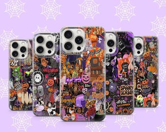 Halloween Upiorny, słodki futerał na telefon Kawaii Horror iPhone 17 16 15 Pro Samsung S25 Etui Witchy Gothic Collage Cover Upiorny sezonowy prezent