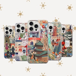 Funda para teléfono con diseño de tablero de estado de ánimo de estilo japonés, collage de países de Tokio y Japón, para iPhone 11, iPhone 12, iPhone 13, iPhone 14, iPhone 15, Samsung S24, S23