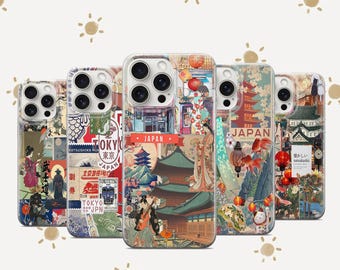 Japanese Aesthetic Mood Board Phone Case Japan Tokyo Country Collage Cover iPhone 11 iPhone 12 iPhone 13 iPhone 14 iPhone 15 Samsung S24 S23