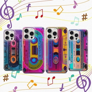 Capa de celular com fita cassete mixtape dos anos 80 e 90, capa retrô personalizada para nostalgia Y2K, capa para walkman, presente para amantes de música, iPhone 12, iPhone 13, iPhone 14, 15, 16