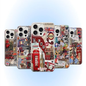 London Collage Phone Case British UK England Cover British Red Vintage Case Travel Gift iPhone 11 iPhone 12 iPhone 13 iPhone 14 iPhone 15 16