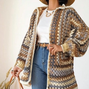 Skyline Hexagon Cardigan Crochet Pattern: Customizable Sizes (XS-5XL)