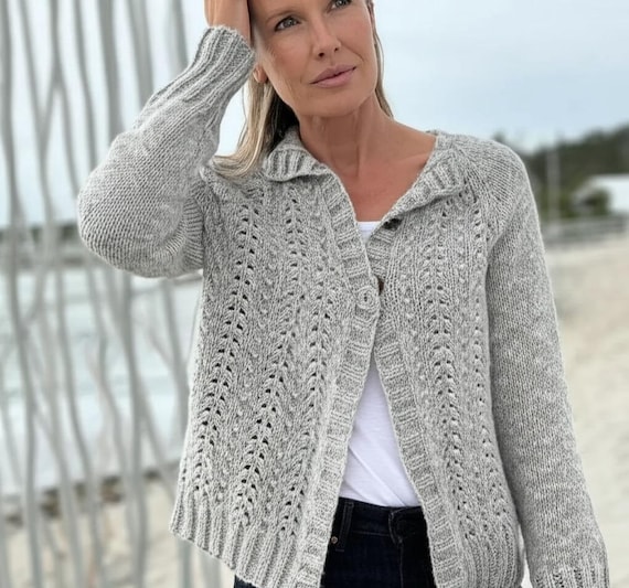 Lace Cardigan Knitting Pattern: Alpaca Yarn, Top-down Design