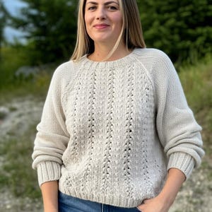 KNITTING Pattern Meadow Breeze Sweater , Top-Down Raglan Pullover with Lace Front, DIY Handmade Sweater Design, PDF , Sizes M to 3XL