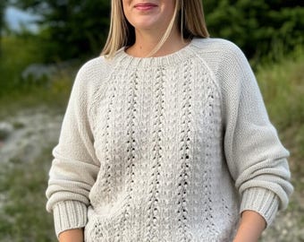 KNITTING Pattern Meadow Breeze Sweater , Top-Down Raglan Pullover with Lace Front, DIY Handmade Sweater Design, PDF , Sizes M to 3XL