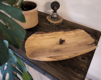 Cuenco de roble rústico, estante de madera, cuenco con borde vivo, frutero, decoración
