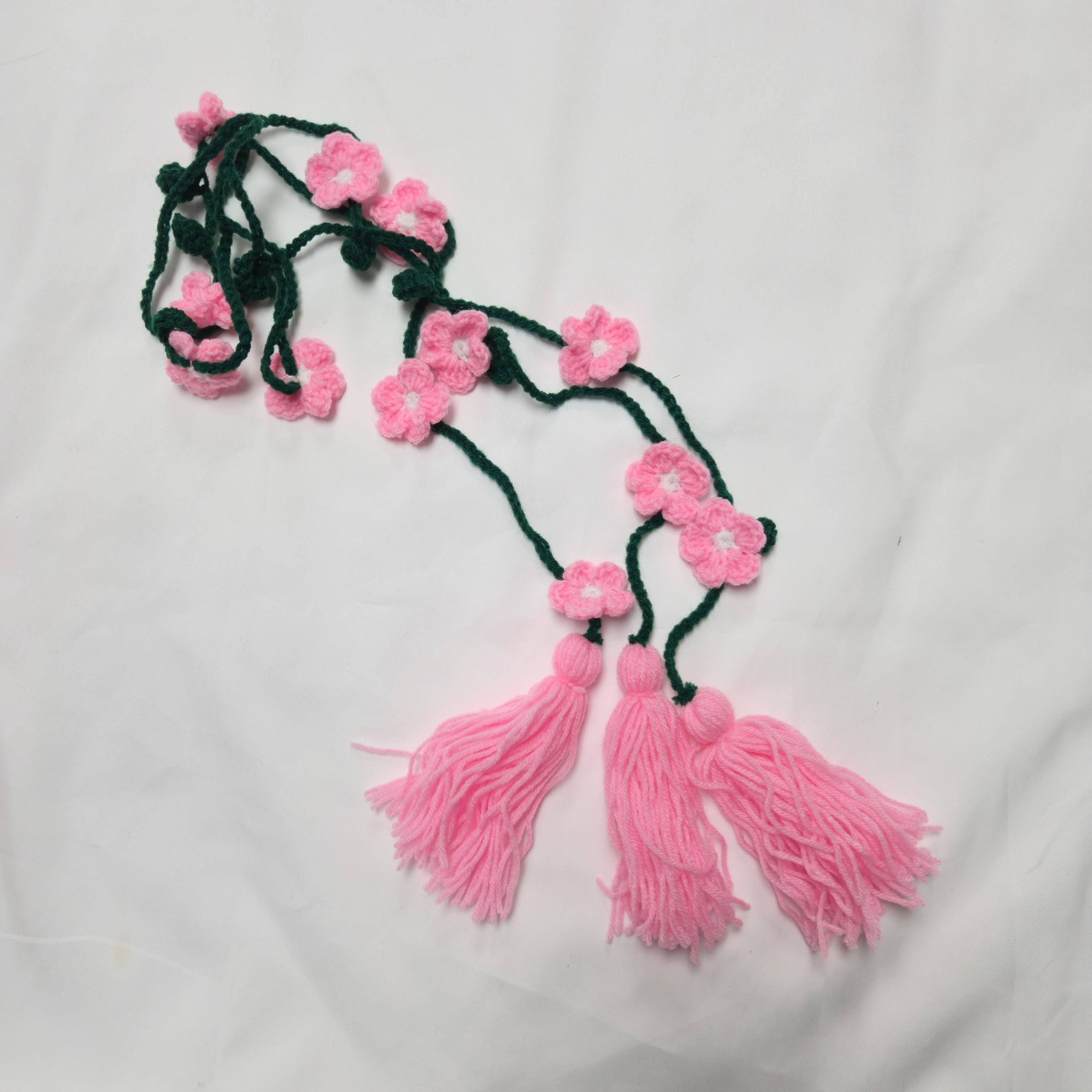 Handmade Crochet Flower Tassel Hair Accessory | Nepali Braid Tie