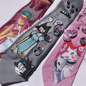hand-painted upcycled ties - 1of1 reworked vintage neckties - weird pop art wearable art - choose your style