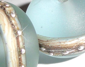 Silvered Ice ....Set of -2-  Handmade Lampwork Glass Beads Ice silver blue beach sea glass sterling pair summer earrings Beatlebaby
