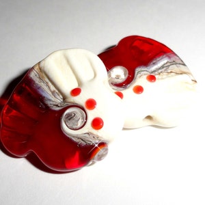 Sea Tarts in Crimson and Cream....A Beatlebaby Glassworks original design...One Pair ruby love heart red holiday christmas Valentines image 3