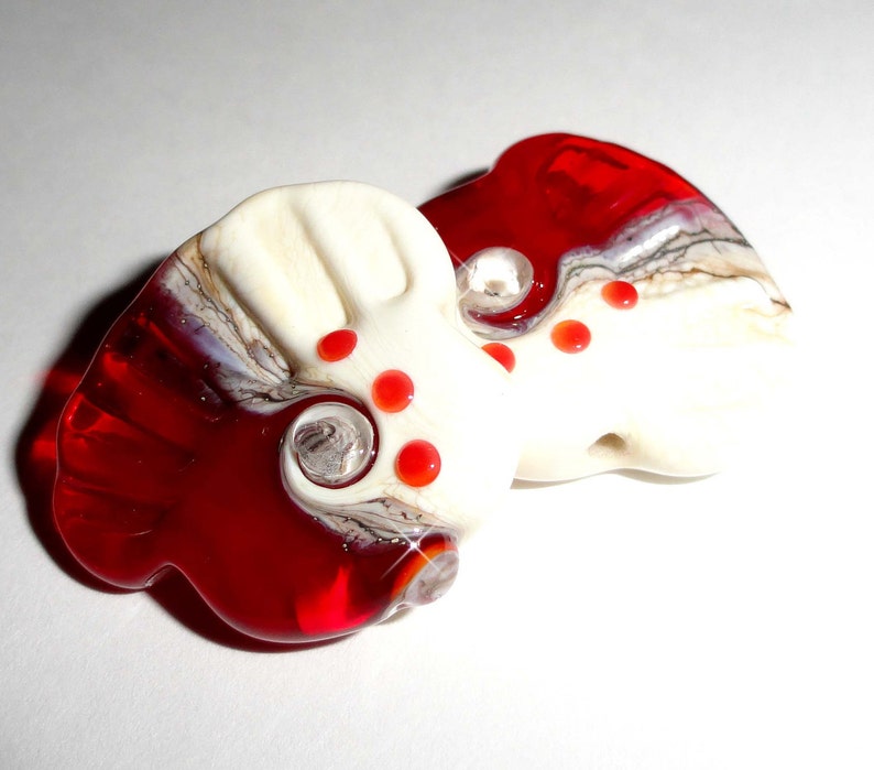 Sea Tarts in Crimson and Cream....A Beatlebaby Glassworks original design...One Pair ruby love heart red holiday christmas Valentines image 3