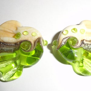 Sea Tarts in Transparent Lime and Cream.... green water sea grass spring Beatlebaby Glassworks Original design...One Pair image 3