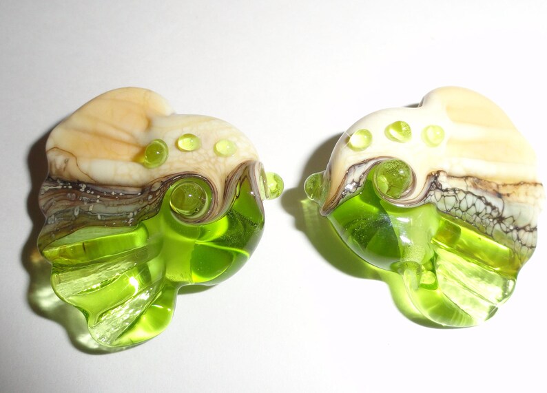 Sea Tarts in Transparent Lime and Cream.... green water sea grass spring Beatlebaby Glassworks Original design...One Pair image 3