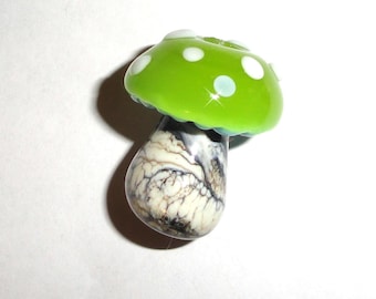 Jellybean Green Lampwork Glass Bead. 5, 8 or 10mm hole for Dread Dreadlock braids BeatleBabyGlassworks