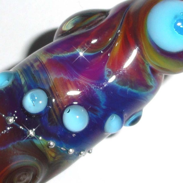 Dreaded Reactive Swirl Bead #1 Lampwork Glass Dread Bead 8mm hole purple, blue, earth tones, aqua, dreadlock,hair, beatlebaby