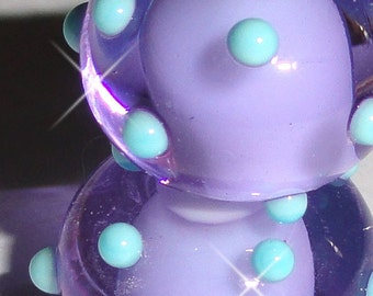 GOOSE BUMPS in Lavender/Sky. One Pr. Handmade Lampwork Earring Beads glass polka dot purple BeatleBaby Glassworks More colors on my website!