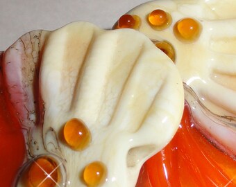 Sea Tarts in Pumpkin and Cream....A Beatlebaby Glassworks Original design...One Pair citrus orange bright summer sun