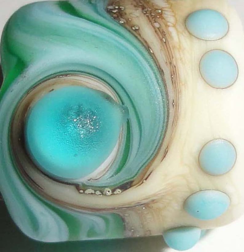 Dreaded Mini Seas Streaky Teal and Cream Made in 5,8 or 10mm Lampwork Glass Bead dreadlock sea water tropical dread ocean beach Beatlebaby image 4