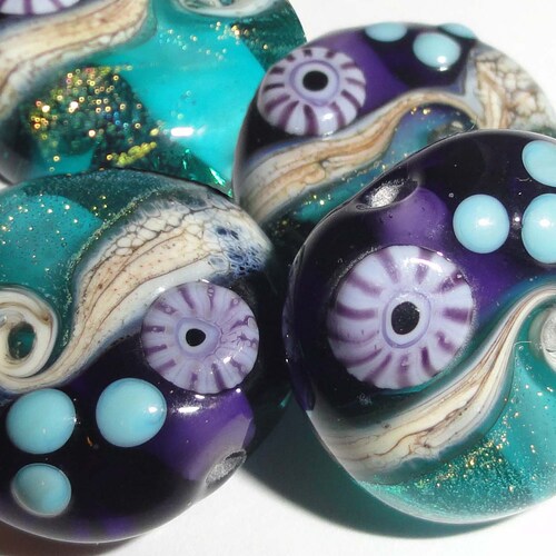 Sparkling Sea Tabs...set of FOUR Lampwork Glass Etsy