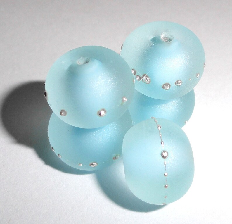 Sand Pebbles in ICE .....Set of 5 Handmade Lampwork Beads.....blue ocean sea glass water beach summer BeatleBabyGlassworks SRA image 3