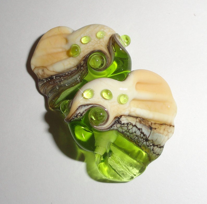 Sea Tarts in Transparent Lime and Cream.... green water sea grass spring Beatlebaby Glassworks Original design...One Pair image 4