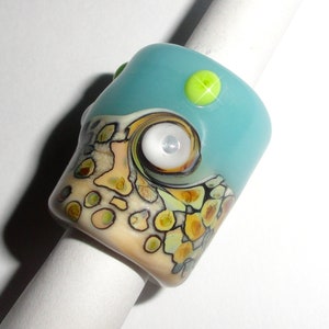 Dreaded Raku Seas..Handmade Lampwork Glass Bead Dreadlock Dread hair 8mm or 10mm hole water ocean aqua polka dots swirl scarf slider