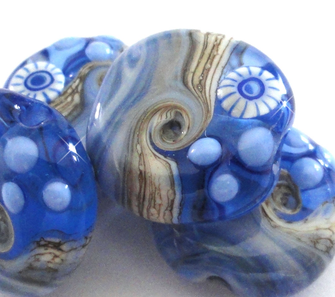 Streaky Sea Tabs...set of *four* Lampwork Glass Beads...sparkle Ocean ...