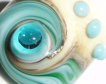 Dreaded Mini Seas  Streaky Teal and Cream Made in 5,8 or 10mm! Lampwork Glass Bead dreadlock sea water tropical dread ocean beach Beatlebaby