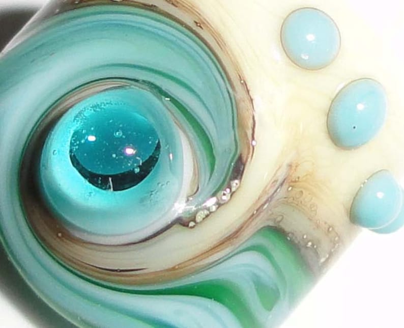 Dreaded Mini Seas Streaky Teal and Cream Made in 5,8 or 10mm Lampwork Glass Bead dreadlock sea water tropical dread ocean beach Beatlebaby image 1