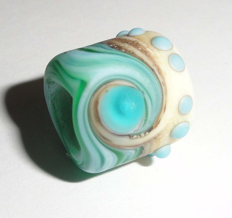 Dreaded Mini Seas Streaky Teal and Cream Made in 5,8 or 10mm Lampwork Glass Bead dreadlock sea water tropical dread ocean beach Beatlebaby image 5