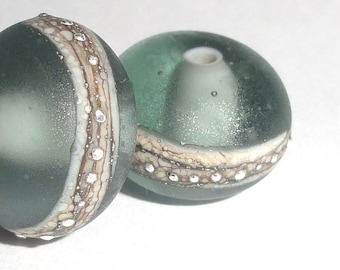 Silvered Gray Mist One pair Etched Handmade Lampwork Glass Beads Ice silver beach sea glass sterling summer Beatlebaby