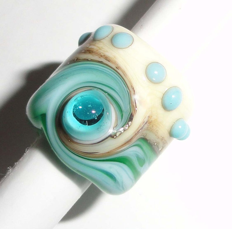 Dreaded Mini Seas Streaky Teal and Cream Made in 5,8 or 10mm Lampwork Glass Bead dreadlock sea water tropical dread ocean beach Beatlebaby image 3