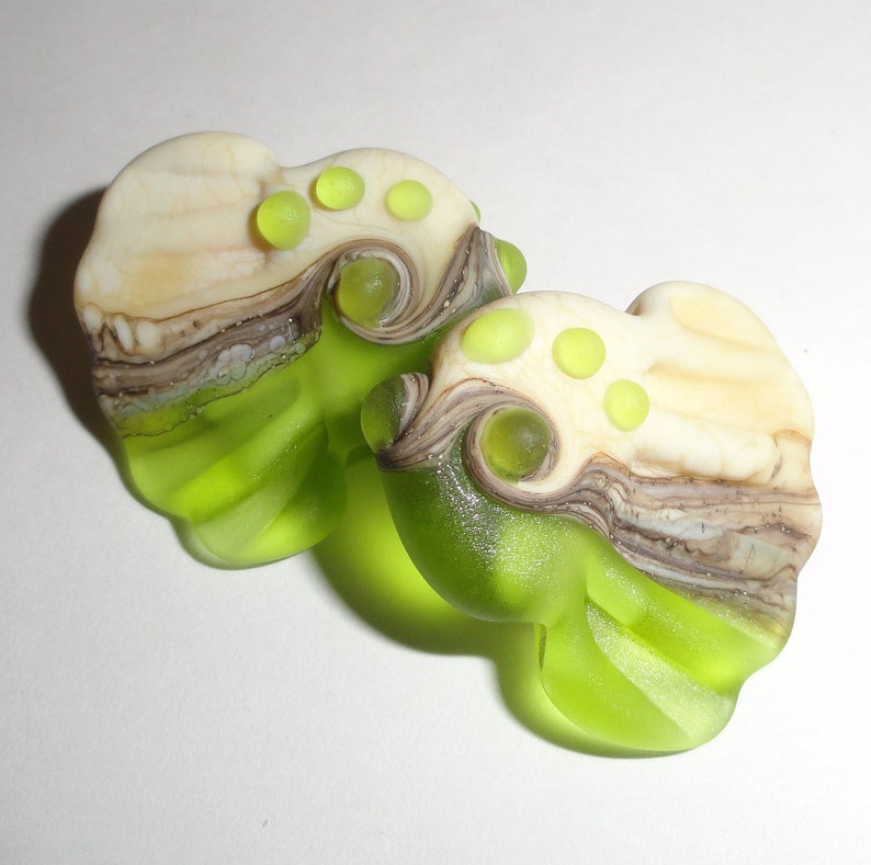 Sea Tarts in Transparent Lime and Cream.... green water sea grass spring Beatlebaby Glassworks Original design...One Pair image 5