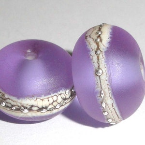 Silvered Lavender One Pair of Handmade Lampwork Glass Beads silver purple beach sea glass sterling summer Beatlebaby